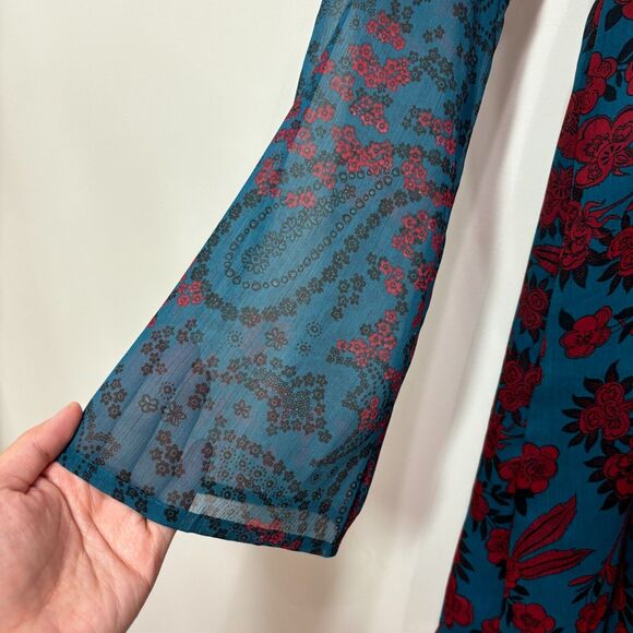 Abercrombie & Fitch Babydoll Mini Dress sz XS Blue Red Whimsigoth Y2K Romantic - Picture 5 of 13